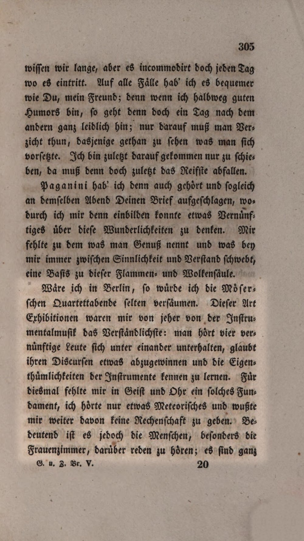 Page 305 of the Goethe–Zelter correspondence, volume five, Berlin 1834, showing the quoted paragraph
